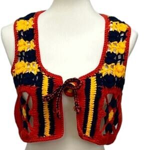 Vintage 1960s Womens Medium Charlie's Girls Inc Crochet Cropped Sweater Vest